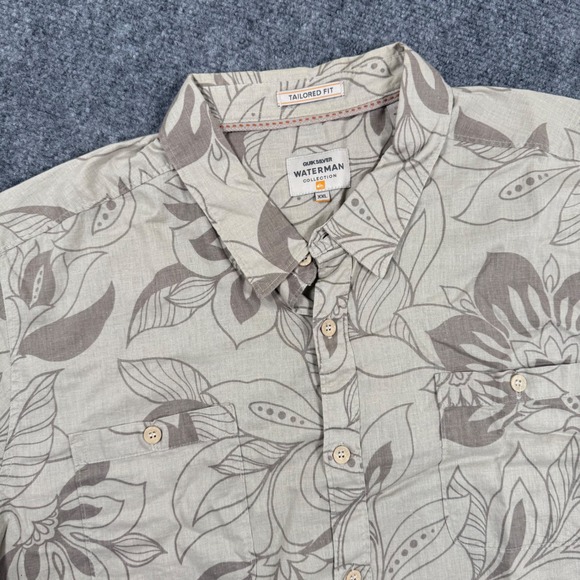 Quiksilver Waterman Collection Shirt XXL Beige Floral S/S Tailored Fit Men's - Picture 1 of 7